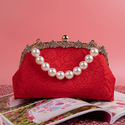 红色玫瑰口金材料包手工(包手工，)diy包包珍珠，链条镶钻喜庆婚包非成品373#