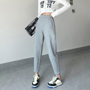 灰色休闲卫裤女2023春秋新款萝卜裤宽松显瘦九分运动裤小脚哈伦裤