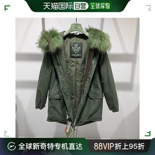 香港直邮潮奢mr&mrsitaly女士，绿色毛领夹(毛，领夹)棉绿色中长款大衣