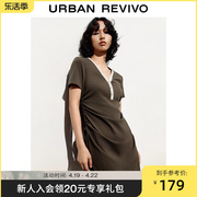 ur2024夏季女装甜美休闲绑带撞色v领短袖连衣裙uwl740027