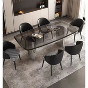 意式极简钢化玻璃悬浮餐桌，设计师款不锈钢轻奢家用长方形高级餐桌