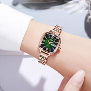 歌迪女绿色气质石英腕表士小时尚日历钢带星期手表2022方形