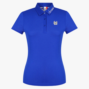 韩国高尔夫女装夏季速干翻领，蓝色短袖t恤网球羽毛球舒适透气上衣