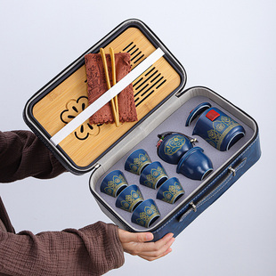 便携式旅行功夫茶具套装家用简约陶瓷泡茶壶户外茶盘礼盒定制