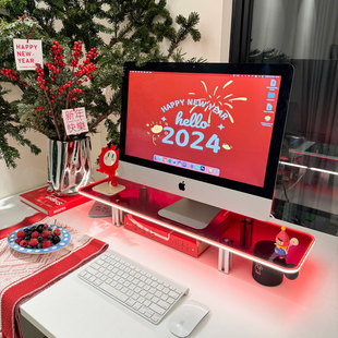 电脑增高架2024新年款红色亚克力台式机显示器桌面悬浮自带发光usb5v供电收纳整理架子透明挑动者LELIO原创意