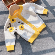 韩版童装秋装婴幼儿针织外套背带裤套装宝宝衣服毛衣洋气开衫哈衣
