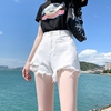 白色破洞牛仔短裤女夏季2024高腰宽松显瘦小个子，a字热裤薄款