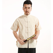 唐装男青年男士夏季老粗布短袖衬衣中式服装复古中国风居士服汉服