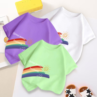 彩虹儿童短袖t恤夏季纯棉亲子装夏装幼儿园男女童，半袖上衣服