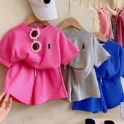 韩国童装男女童运动套装，洋气时髦2023夏季儿童，上衣短裤休闲两件套