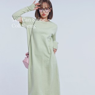 cosheng重生150小个子2023春季绿色长款针织连衣裙长裙通勤