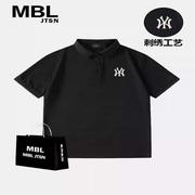 MBL&NY潮牌男士夏季2024年商务刺绣POLO衫休闲青少年黑色短袖