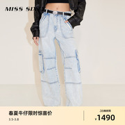 misssixty2024春季牛仔裤，女抽绳设计高腰，显瘦复古拉链工装裤