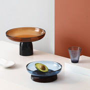 简约现代彩色撞色装饰玻璃水果盘家用客厅餐桌茶几干果盘零食盘