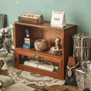 桌面收纳盒办公桌zakka柜子抽屉式复古杯子化妆品置物架桌上木质