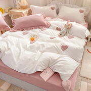 网红纯棉床上四件套全棉公主，风少女心夏季床品床单，被套床笠三件套
