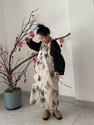 新中式国风吊带连衣裙套装法式茶歇气质水墨画女装夏季2023