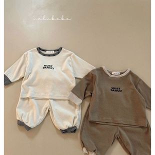 韩版童装2023秋男女宝套装衣服婴儿字母卫衣T恤长裤套装舒适
