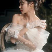 月下相恋新娘白色婚纱手套，短款薄款复古蝴蝶结韩式婚纱礼服手套