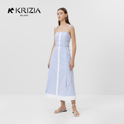 kkrizia2022秋季蓝白条纹拼接设计清新长款吊带连衣裙