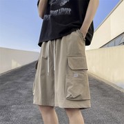 美式潮牌工装裤男夏季高街大口袋短裤宽松直筒运动休闲五分裤