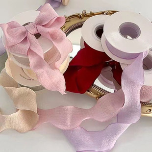 4cm宽花边皱皱丝带鲜花，花束包装彩带盒diy材料蝴蝶结绸带