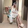 LUNALUZ19新韩国女性感丝质纯白蕾丝花边吊带睡裙家居裙