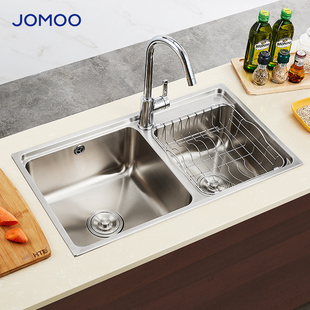 jomoo九牧水槽套餐，304不锈钢洗菜盆双槽加厚拉丝，厨房洗碗水池水盆