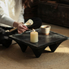 侘寂风黑色四脚方形小茶桌复古做旧飘窗矮茶几实木禅意民宿装饰品