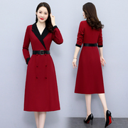 素红色连衣裙订秋季2022杭州女装高端大方裙子蚕定汀丁