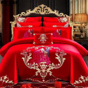 新婚庆(新婚庆)四件套大红色全棉，刺绣结婚房喜被子六八十件套纯棉床上用品