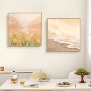 奶油风餐厅装饰画日出海景花卉饭厅背景墙壁画客厅沙发背景墙挂画