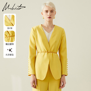mhiti高级感黄色无领西装锡瑅2024春季长袖，显瘦外套女h1w606l
