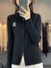 黑色双拉链外套上衣打底衫时尚，毛衣女(毛，衣女)秋冬韩版运动针织衫立领开衫