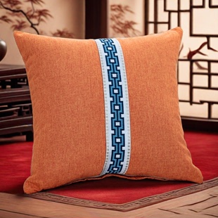 中式亚麻抱枕实木沙发靠垫抱枕套，不含芯靠枕，办公室腰枕床上大靠背