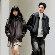 PSO Brand男女装翻领拉链拼接皮衣美式夹克外套秋冬机车飞行员潮