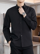 黑衬衫男士长袖春秋季商务，正装职业上班工装，衬衣修身免烫寸工作服