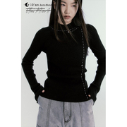 Anno Mundi 原创设计黑色半高领打底衫女秋冬修身显瘦针织衫上衣