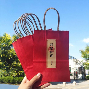 中式婚庆用品喜糖手提袋，结婚伴手礼回袋创意，红色纸袋吾家有喜