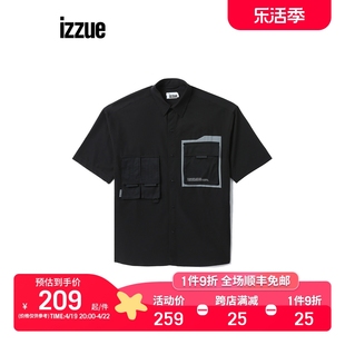 izzue男装短袖衬衫2022春季型格街头拼色工装上衣8300s2i