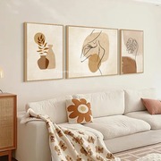 原木奶油风装饰画客厅画沙发挂画现代简约线条人物侘寂风抽象壁画
