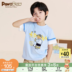 pawinpaw小熊童装夏季男童儿童卡通纯棉，印花短袖t恤
