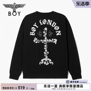 BOYLONDON秋冬男女同款卫衣印花黑色宽松休闲圆领套头卫衣N03712