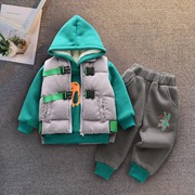 男童套装加厚婴儿童衣服1一3周岁男孩，冬季卫衣宝宝冬装三件套韩版