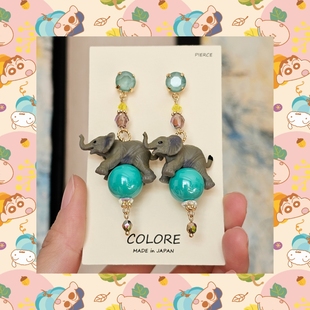 日本Colore原创动物锆石可爱耳环耳钉925银夸张刺猬大象熊猫精致