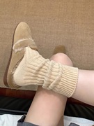 勃肯鞋粗线袜子女秋冬堆堆袜配雪地靴日系中筒袜纯棉白色针织长袜