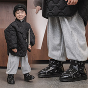 儿童雪地靴PU皮防水男童女孩加绒加厚耐冬耐冻保暖幼儿园宝宝棉鞋
