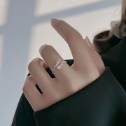 s925纯银叶子戒指女小众设计时尚个性食指戒轻奢开口指环戒可调节
