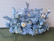 天蓝色婚礼路引花婚庆绢花，道具装饰海洋蓝地排花背景挂花摆件