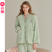 芬腾珊瑚绒睡衣女秋冬季加绒加厚保暖套装法兰绒加大码家居服冬款